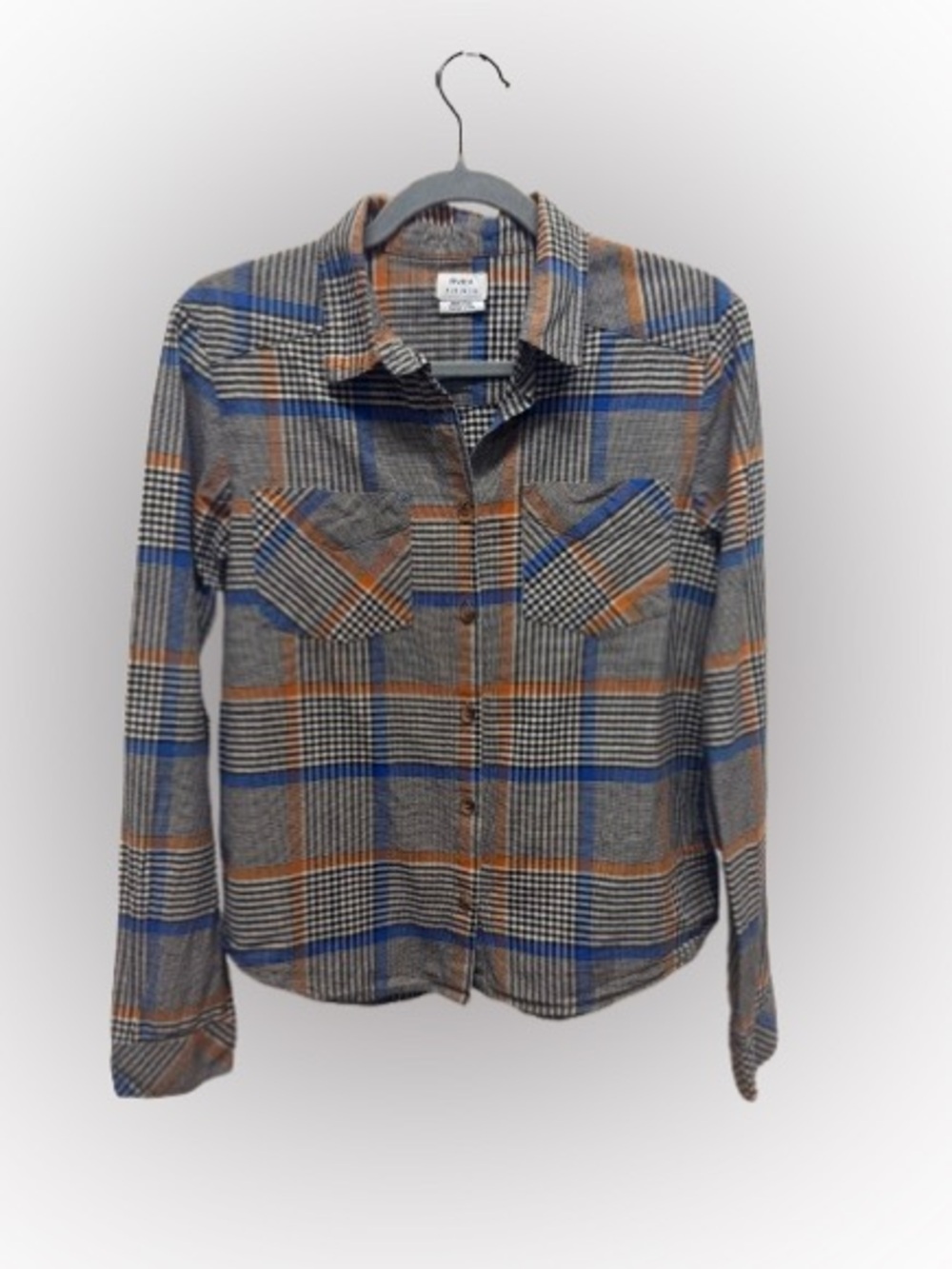 RVCA Plaid Button Down Shirt Women’s Medium Blue Rust Mixed Check Coastal